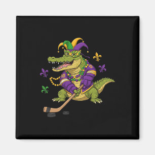 Hockey Alligator Crocodile Mardi Gras Mens Magnet