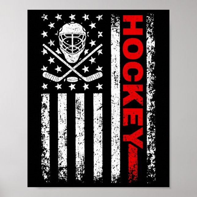 Hockey American Flag Coole Eishockey Spieler Männe Poster (Vorne)