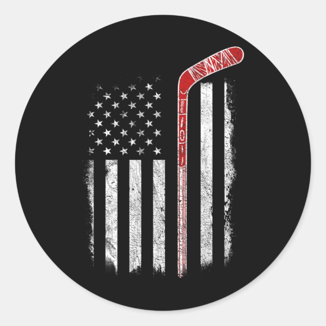 Hockey American Flag Hockey Flag Runder Aufkleber (Vorderseite)