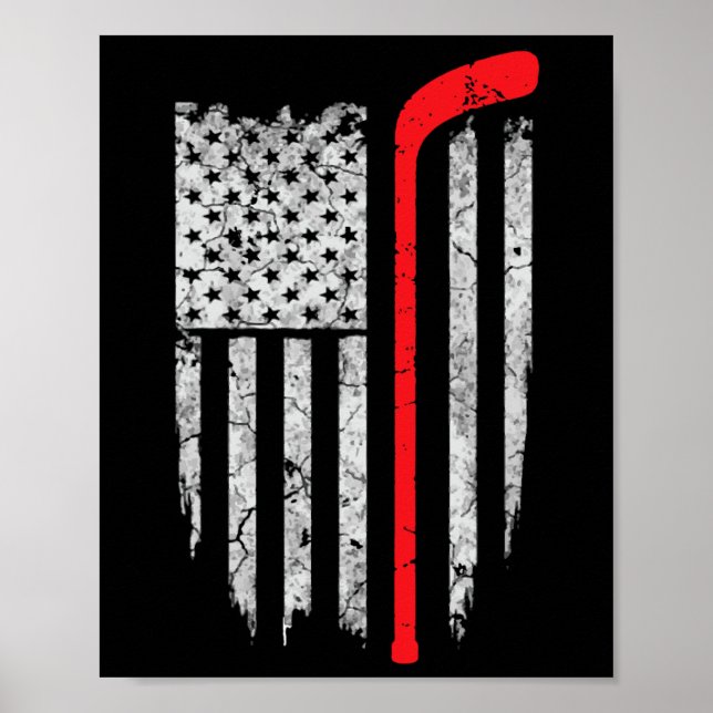 Hockey American Flag Hockey T-Shirt Eishockey Play Poster (Vorne)
