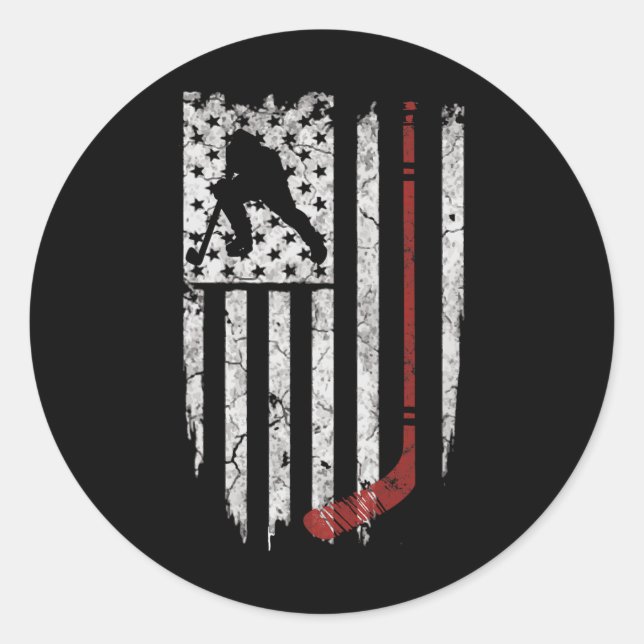 Hockey American Flag Men-T-Shirt Runder Aufkleber (Vorderseite)
