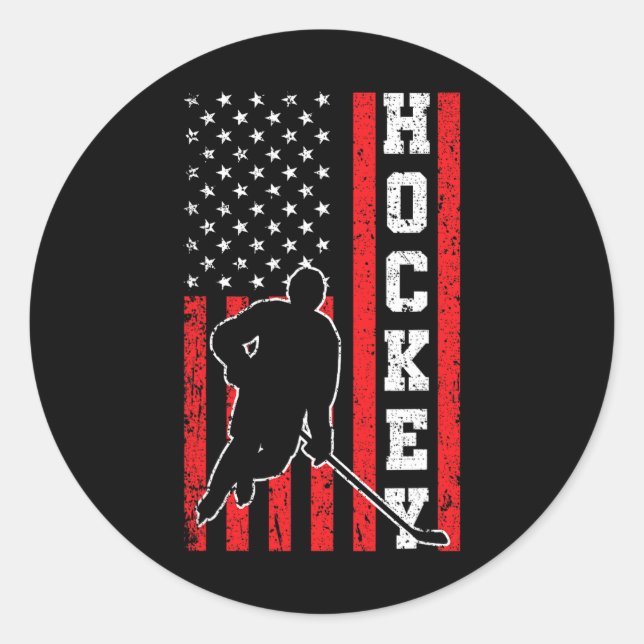 Hockey American USA Flag Men Boys 4. Juli Hock Runder Aufkleber (Vorderseite)