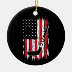 Hockey-Amerikanische-Flagge-Sport-Retro-Vintage Keramik Ornament