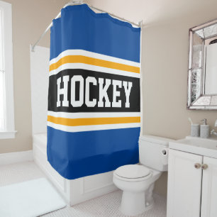 HOCKEY Athletic Deep Blue Black Yellow Stripes Duschvorhang