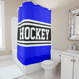 HOCKEY Athletic Royal Blau Schwarze Rennstreifen Duschvorhang