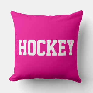 HOCKEY Athletik Weißer Text Auf Fett Helles Pink Kissen