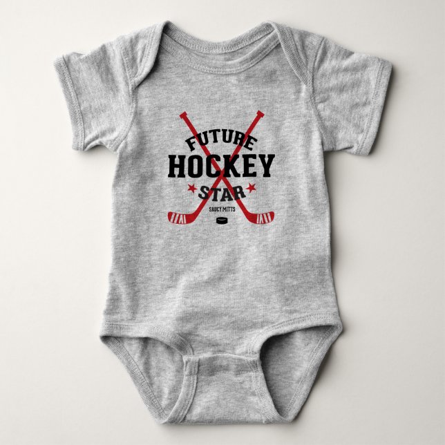 Hockey Baby Bodysuit Future Hockey Star Red Sticks Strampler (Vorderseite)