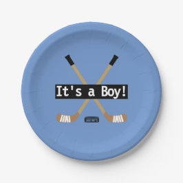 Hockey Baby Es ist ein Boy Blue Hockey Sticks Pappteller