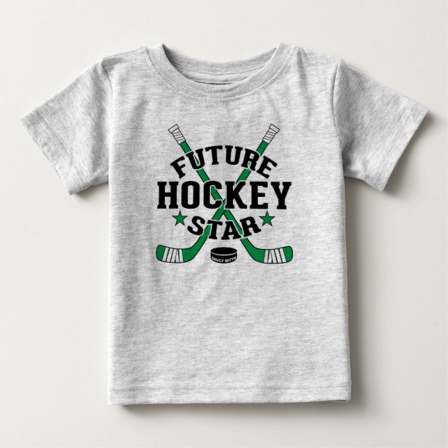 Hockey Baby Future Hockey Star Green Hockey Sticks Baby T-shirt (Vorderseite)