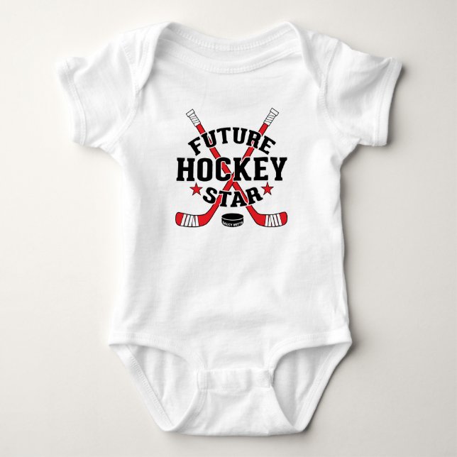 Hockey Baby Future Hockey Star Red Hockey Sticks Strampler (Vorderseite)