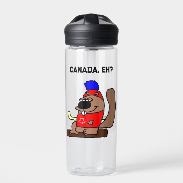 Hockey-Beaver-Cartoon im Red Maple Leaf-Shirt Trinkflasche (Vorderseite)