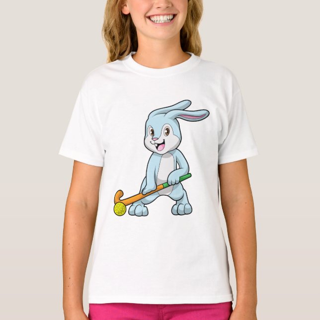 Hockey bei Feldhockey mit Hockeystick T-Shirt (Vorderseite)