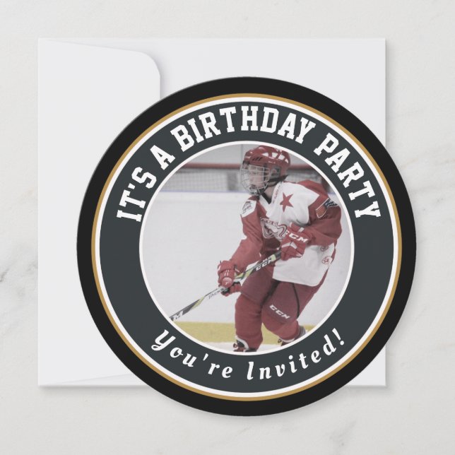 Hockey Birthday Einladungen - Hockey Puck (Vorderseite)
