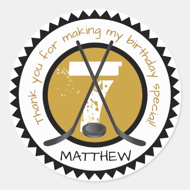 Hockey Birthday Sticker Black und Gold (Vorderseite)