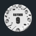 Hockey black and White Birthday Pappteller<br><div class="desc">Black and White Hockey Birthday plates. Jersey.</div>