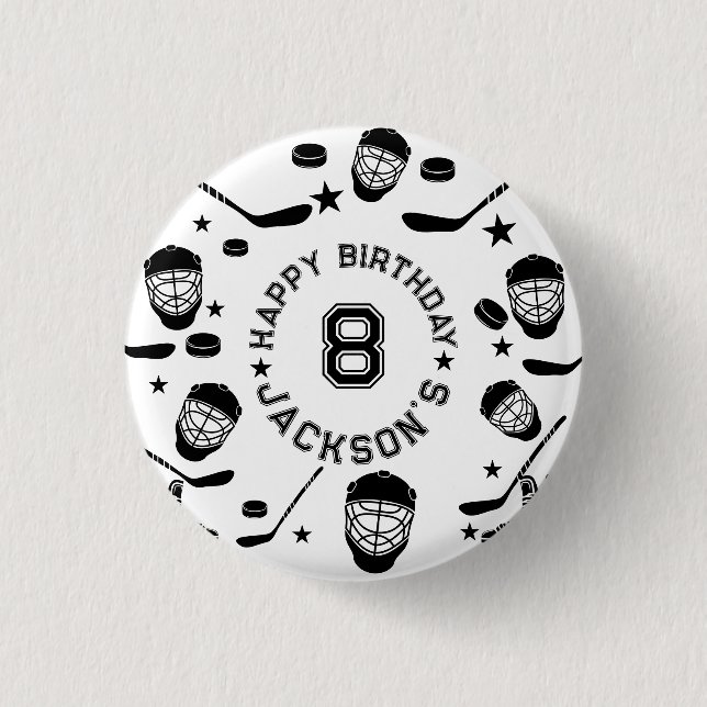 Hockey Black and White Themed Kindergeburtstag Par Button (Vorderseite)