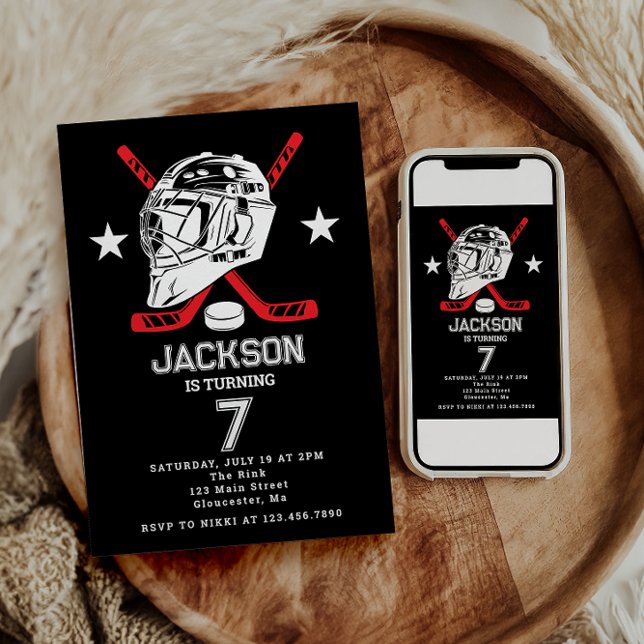 Hockey Black and White Themed Kindergeburtstag Par Einladung (Von Creator hochgeladen)