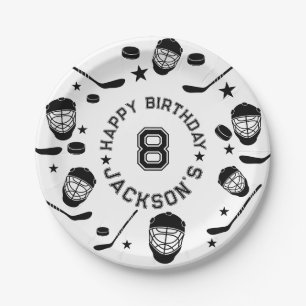 Hockey Black and White Themed Kindergeburtstag Par Pappteller