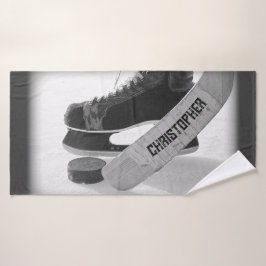 Hockey Black Skate Personalisiert Badehandtuch