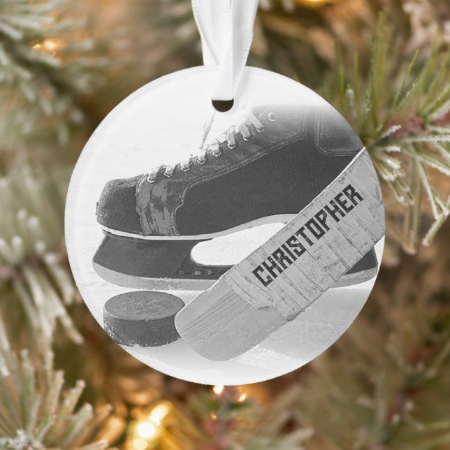 Hockey Black Skate Personalisiert Ornament (Baum)