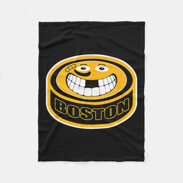 Hockey Boston Mass. Funny Kid Adult Puck Smile Fac Fleecedecke (Vorderseite)