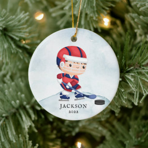 Hockey Boy Personalisierte Weihnachtsfeier Keramik Keramik Ornament