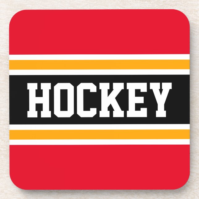 HOCKEY Bright Red Gelb Black Racing Streifen Getränkeuntersetzer (Vorderseite)