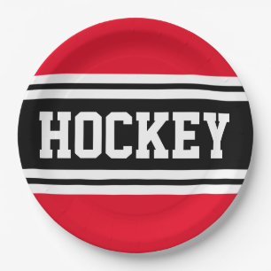 HOCKEY Bright Red Schwarz-weiß Racing Streifen Pappteller