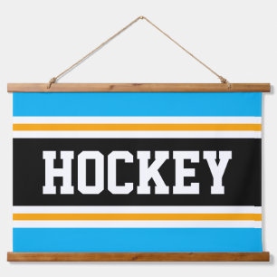 HOCKEY Bright Sky Schwarz-weiß Gelbe Streifen Wandteppich Mit Holzrahmen