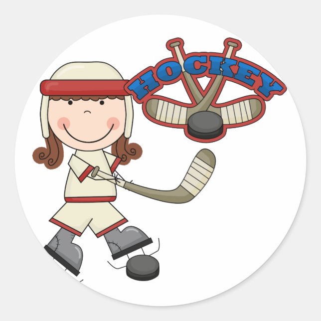 HOCKEY - Brünette Girl Tshirts und Geschenke Runder Aufkleber (Vorderseite)