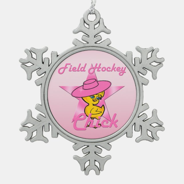 Hockey-Chick #8 Schneeflocken Zinn-Ornament (Vorderseite)