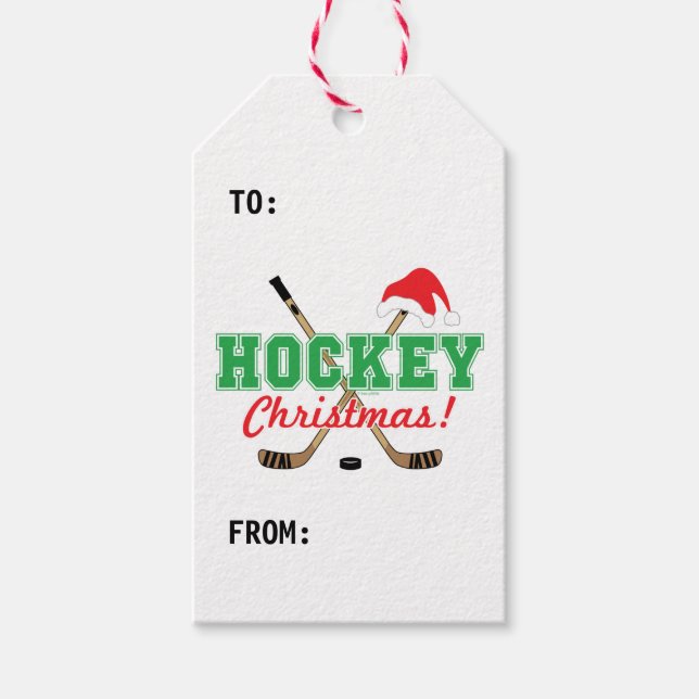 Hockey Christmas Hockey Sticks Weihnachtsmannmütze Geschenkanhänger (Vorderseite)