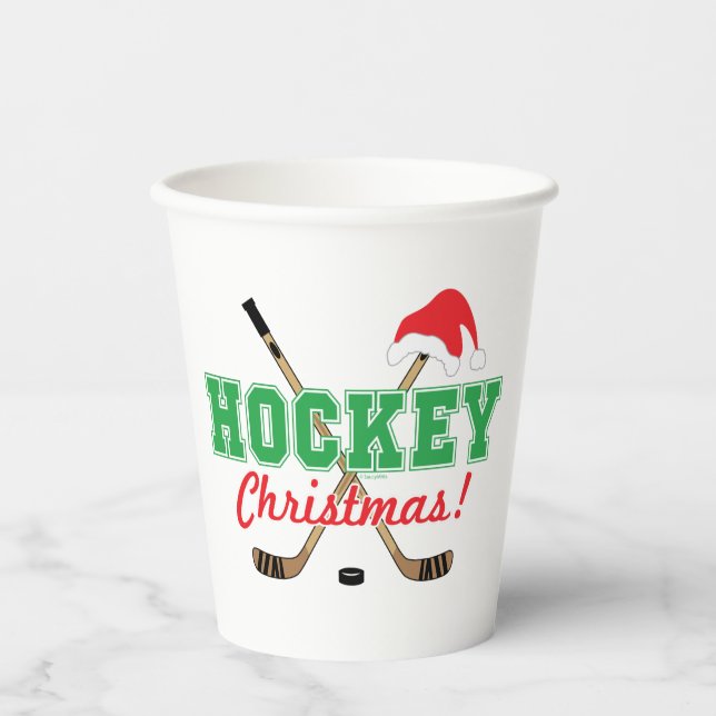 Hockey Christmas Hockey Sticks Weihnachtsmannmütze Pappbecher (Vorderseite)