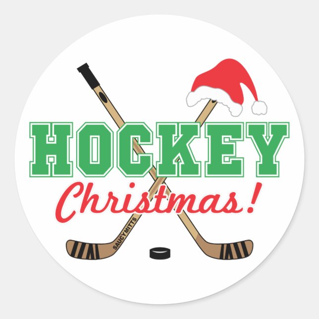 Hockey Christmas Hockey Sticks Weihnachtsmannmütze Runder Aufkleber (Vorderseite)