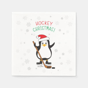 Hockey Christmas Penguin Serviette