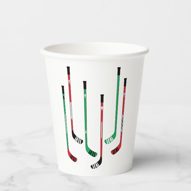 Hockey Christmas Red & Green Hockey Sticks Pappbecher (Vorderseite)