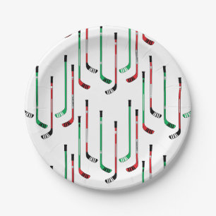 Hockey Christmas Red & Green Hockey Sticks Pappteller