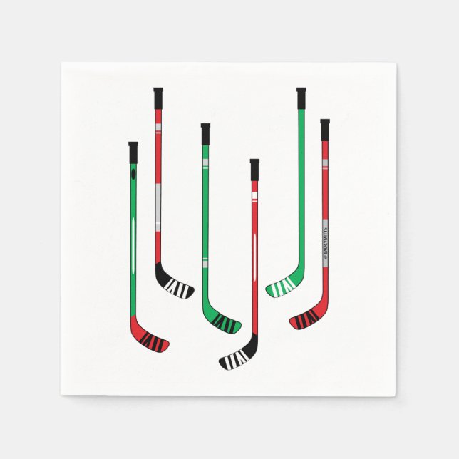 Hockey Christmas Red & Green Hockey Sticks Serviette (Vorderseite)