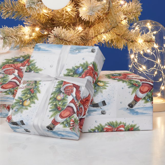  Hockey Christmas with Santa Claus Geschenkpapier (Feiertage)