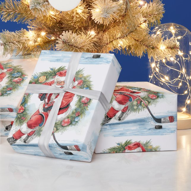  Hockey Christmas with Santa Claus Geschenkpapier (Feiertage)