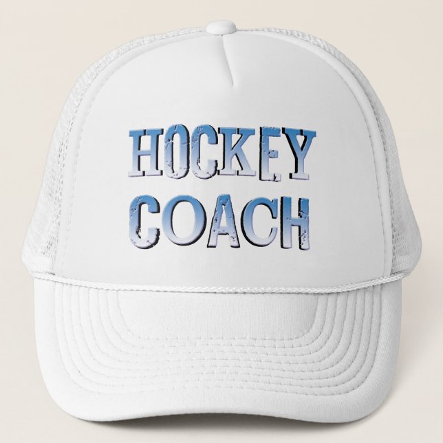 Hockey Coach Rough Blue Text Truckerkappe (Vorderseite)