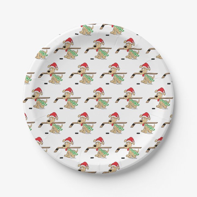 Hockey Dog Weihnachten Pappteller (Vorderseite)