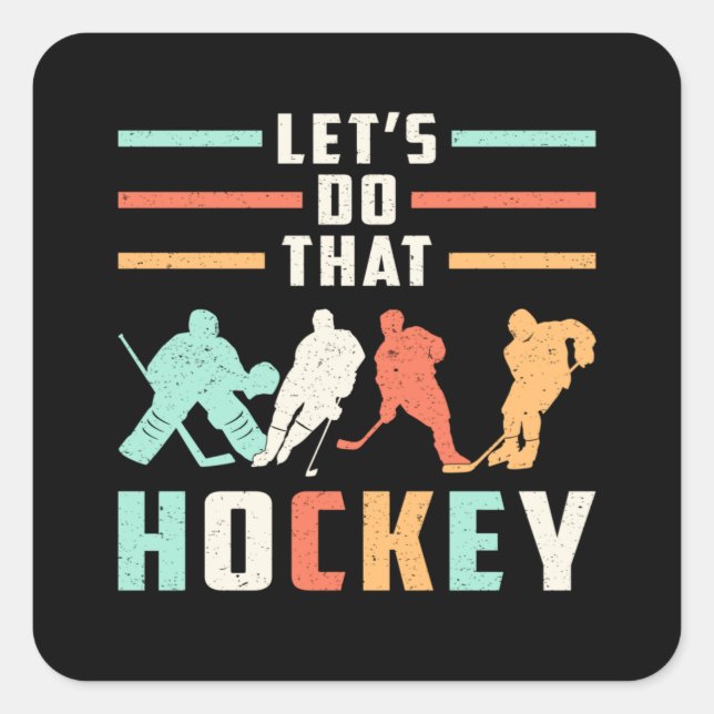 Hockey Eishockey Stick Retro Team Puck Geschenkide Quadratischer Aufkleber (Vorderseite)