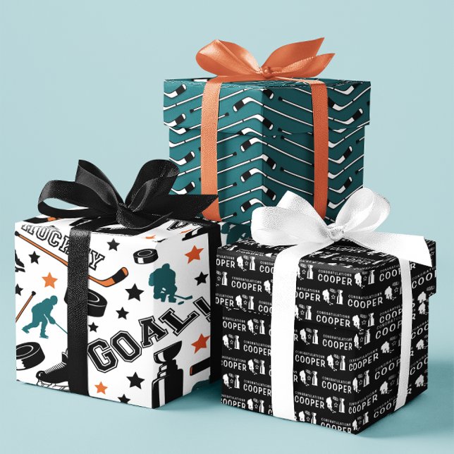 Hockey Félicitations Envelopper les feuilles de pa (Congratulate a special hockey player with this fun set of personalized wrapping paper sheets! )