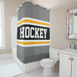 HOCKEY Fett Athletic Grau Schwarz Gelbe Streifen Duschvorhang
