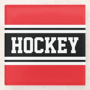HOCKEY Fett Schwarz-weiße, hellrote Streifen Glasuntersetzer