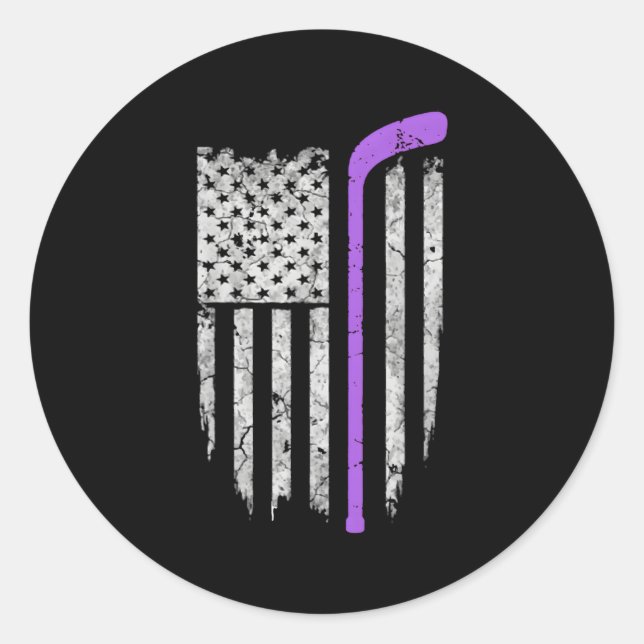 Hockey Fight Cancer American Flag Runder Aufkleber (Vorderseite)