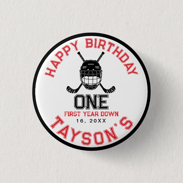 Hockey First Year Down 1st birthday  Button (Vorderseite)