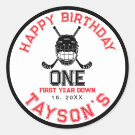 Hockey First Year Down 1st birthday  Runder Aufkleber