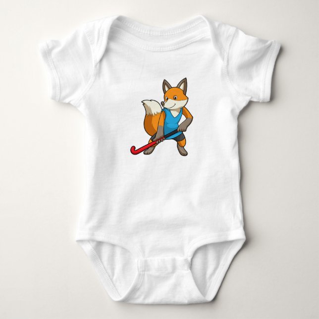 Hockey-Fox mit Hockey-Schläger Baby Strampler (Vorderseite)